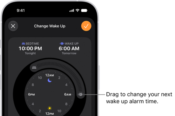 A screen for changing the next wake up alarm. The position of the ringing alarm button sets the time of the alarm.
