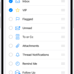 The Mailboxes edit screen. Optional Mailboxes are listed from top to bottom with a checkbox to the left of each option. At the bottom-right corner of the screen is a button labeled New Mailbox.