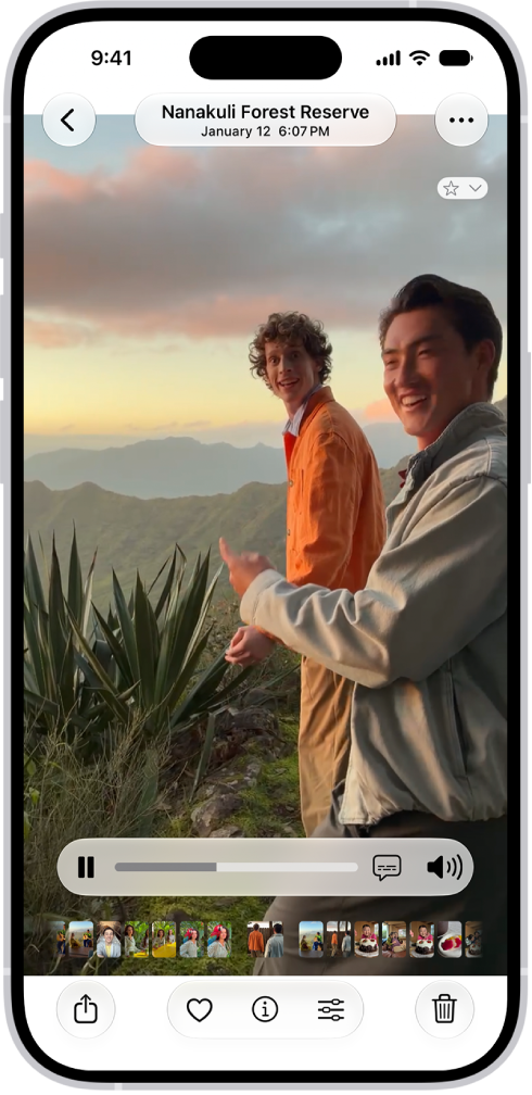 An open video with a Play/Pause button, a progress bar, and a Mute/Volume button along the bottom. At the top left is a Back button to go back to browsing.