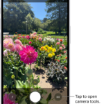 Camera is open in Photo mode. The Camera Controls button is in the top-right corner. The Photo and Video Viewer button is in the bottom-left corner. The Take Picture button is at the bottom center, and the Camera Chooser Back-Facing button is in the bottom-right corner.