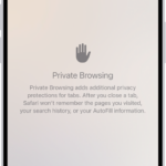 A Private Browsing screen in the Safari app. The word Private appears in the field at the bottom of the screen.