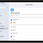 A Settings screen showing Privacy & Security options such as Location Services and Tracking.