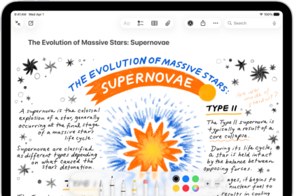 A note showing a drawing and Markup tools along the bottom of the screen.
