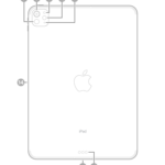 The back view of iPad Pro with callouts to LiDAR, the rear camera, rear ambient light sensor, flash, and microphone at the top left, the Smart Connector and USB-C connector at the bottom center, and the magnetic connector for Apple Pencil on the left.