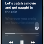 The Now Playing screen showing the Apple Music Sing slider to the right of the lyrics. The currently playing lyrics are highlighted.