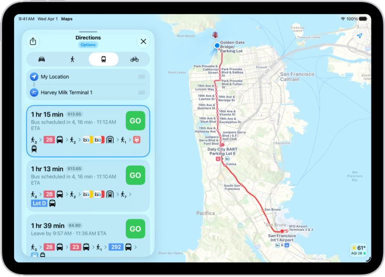 How to get transit directions in Maps on iPad | GeeksChalk