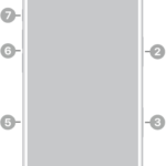 The front view of iPhone 17 Pro. The front camera is at the top center. The side button is on the right side. The USB-C connector is on the bottom. On the left side, from bottom to top, are the SIM tray, the volume buttons, and the Action button.