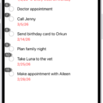 An iPhone showing a number next to each item in the Reminders app.