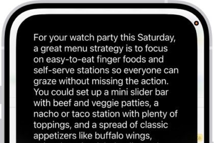 An iPhone showing Siri answering a request to plan a menu based on a calendar event.