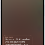 A call screen showing a Live Voicemail from a contact. Below the transcribed text are the Stop and Accept buttons for the call.