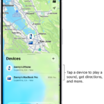 The Find My screen open to the Devices list. There are two devices in the Devices list: Danny's iPhone and Danny's iPad. Their locations are shown on a map.