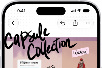 An iPhone with the Freeform app open, showing a sticky note with feedback from another person.