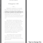 A page of a book in the Books app. A single line of text is highlighted and the rest of the text is dimmed. In the bottom-left corner of the screen is the Line Guide Menu button.