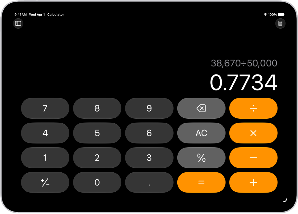 The basic calculator on iPad.