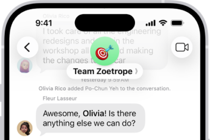 A Messages conversation with a new message selected in the text field, and formatting and effects options shown below it. The selected text appears with a preview of the effect.