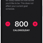 The Fitness Move Goal Schedule screen showing buttons to increase or decrease the Move goal by the day of the week.