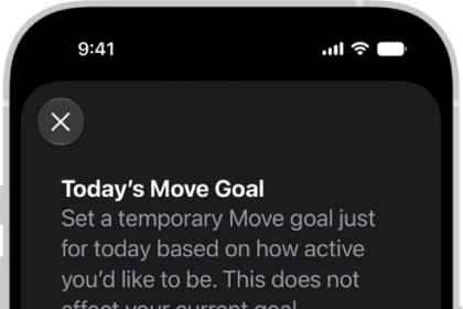 The Fitness Move Goal Schedule screen showing buttons to increase or decrease the Move goal by the day of the week.
