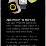 An iPhone showing setup details for Apple Watch For Your Kids.