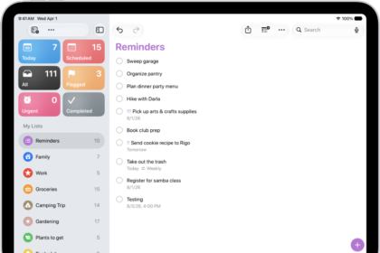 The Reminders app, showing a new task being added to the Reminders list.