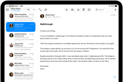 The Mail Inbox, with the list of messages on the left, and an open message on the right. The Undo Send button (for pulling back a recently sent message) is at the bottom of the message list.