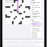 A partially filled crossword puzzle, with the clues along the left side.