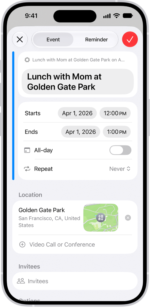 A calendar event created with a description.