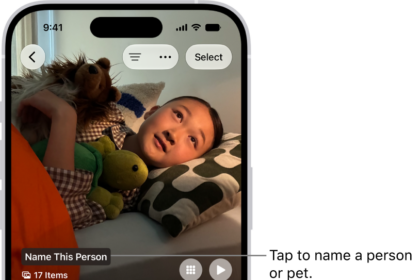 The People & Pets collection in the Photos app. Groups appear at the top, and people and pets are listed below.