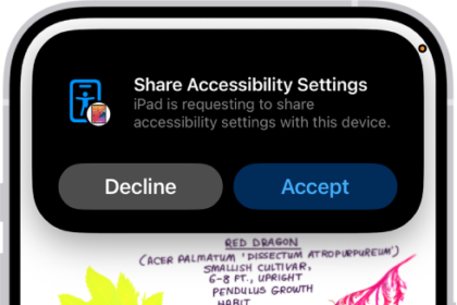 An iPhone showing a notification that Danny's iPhone is requesting to share accessibility settings.