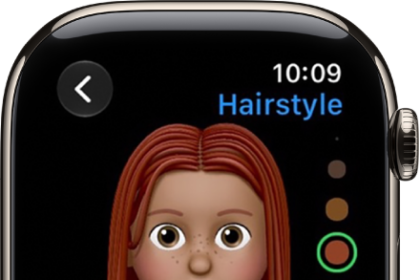 The Memoji app on Apple Watch showing the Nose editing screen. There's a close up of the face, centered on the nose. The word Color appears at the bottom.