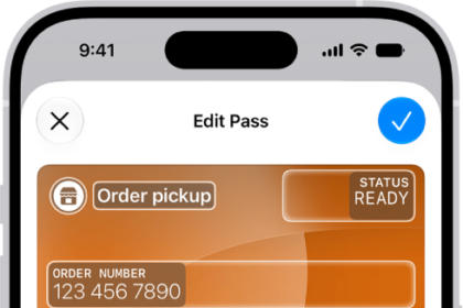 A Wallet screen showing a custom pass with editable fields.