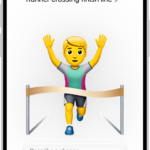 The Genmoji window showing a created Genmoji of a man running across a finish line.