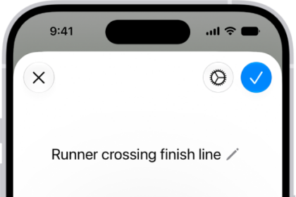 The Genmoji window showing a created Genmoji of a man running across a finish line.