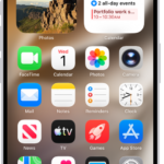 An iPhone Home Screen, showing a live Voice Memo recording in the Dynamic Island at the top of the screen.
