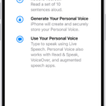 An iPhone with information about how to create a Personal Voice.