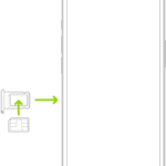 A SIM being inserted into the tray on iPhone; the angled corner is in the upper left.