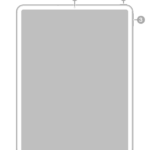 The front view of iPad Pro with callouts to the front camera at the top center, the top button at the top right, and the volume buttons on the right.