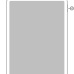 The front view of iPad Air with callouts to the front camera at the top center, the top button and Touch ID at the top right, and the volume buttons on the right.