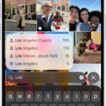 The Search screen in the Photos app showing search suggestions based on the text entered in the search field.