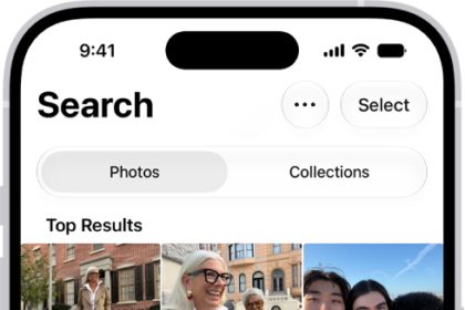 The Search screen in the Photos app showing search suggestions based on the text entered in the search field.