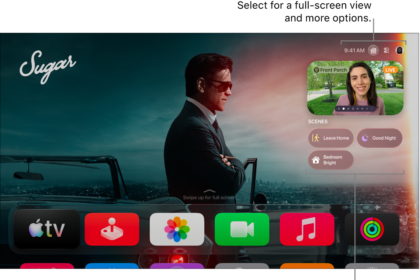 Apple TV screen showing Apple Home tab.