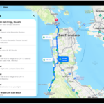 A map showing three options for routes and a detailed list of steps to get to a destination with the fewest turns.