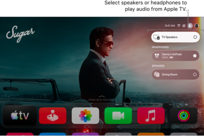 Apple TV screen showing Control Center audio controls