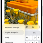 The Keyboard Settings menu is open, and shows multiple keyboard options: English & Spanish, Emoji, and Keyboard Feedback.