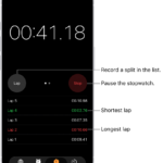 A stopwatch in the Clock app shows the overall time passed in an event, and below it are several laps listed within that event.