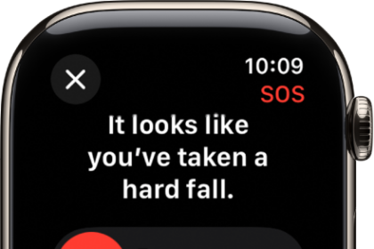 The Fall Detection screen showing the SOS slider to start an emergency call and the I'm OK button.