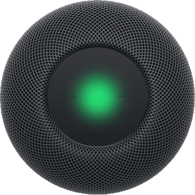 A green light on top of HomePod that indicates it's being used as a speakerphone.