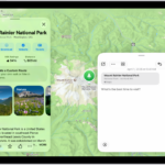 A Quick Note in a window overlay over a map of Mount Rainier National Park. The note has a link to the map, a photo, and text.