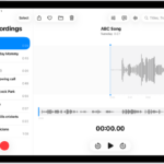 A Voice Memo recording, showing a waveform of the recording that's in progress, along with a time indicator, a button to pause the recording, and a button to view the transcription.
