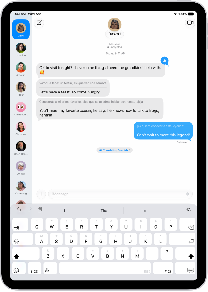 A conversation in the Messages app translated from Spanish to English.