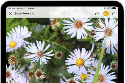 The Markup toolbar is open at the bottom of a note in the Notes app and the Add button in the bottom-right corner of the screen is selected. The following options are available in the Add menu: Add Sticker, Add Text, Add Signature, and Add Shape.